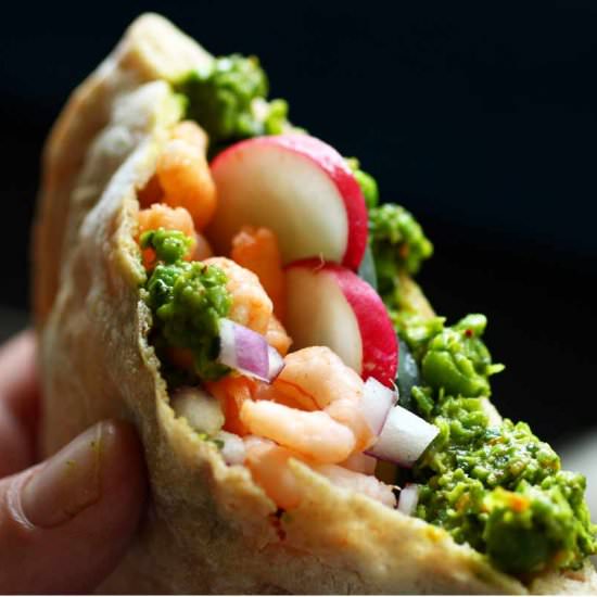 Sweet Pea Guacamole Shrimp Sandwich - Recipe photo by Recipe Fiction