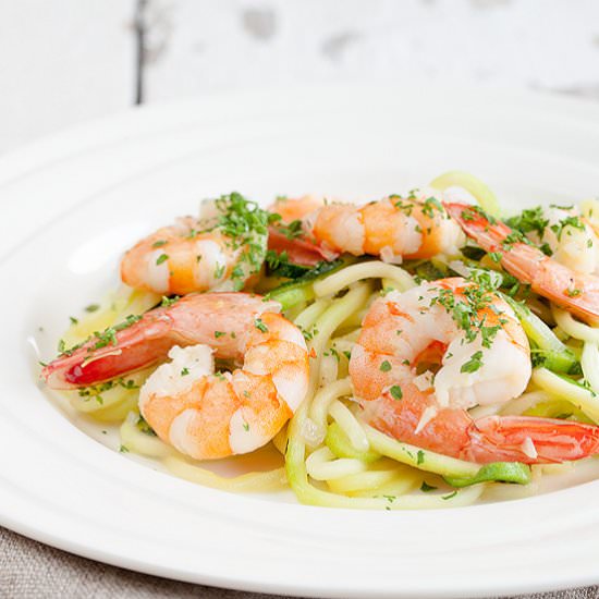 Courgette Spaghetti with Shrimp - Recipe photo by ohmydish