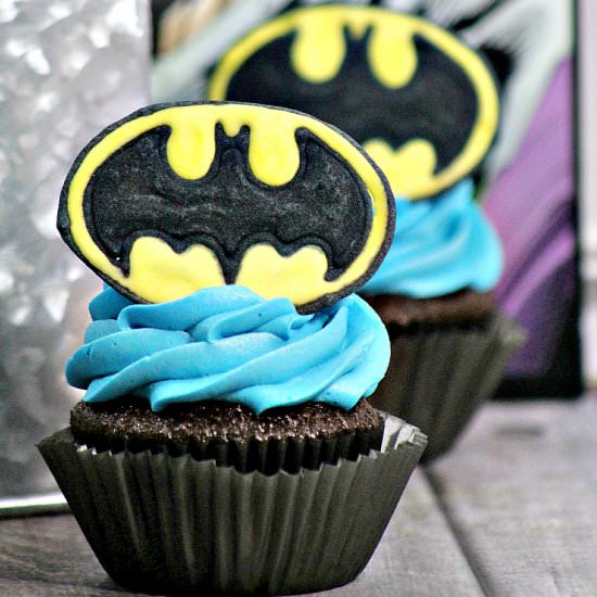 Batman Chocolate Cupcakes - Recipe photo by amotherthing