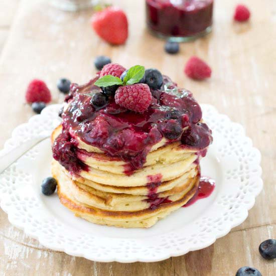 Greek Yogurt Pancakes with Compote - Recipe photo by ChefSavvy