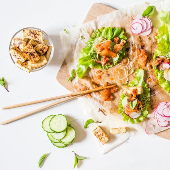 Kimchi & Tofu Lettuce Wraps - Recipe photo by plantcrush
