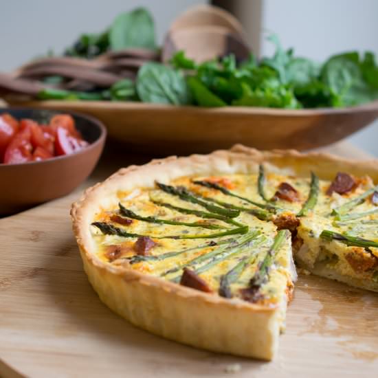Chicken, Chorizo & Asparagus Quiche - Recipe photo by JoJoNookAndCranny
