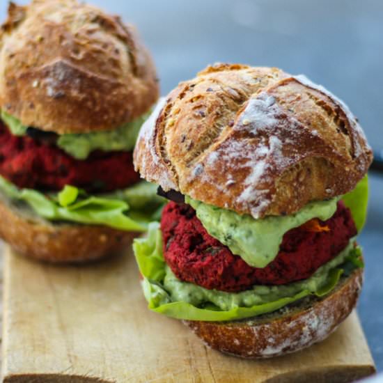 Beetroot Burgers & Avocado Sauce - Recipe photo by dishtales