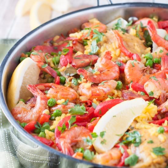 Chicken & Shrimp Paella w/ Chouriço - Recipe photo by photosandfood