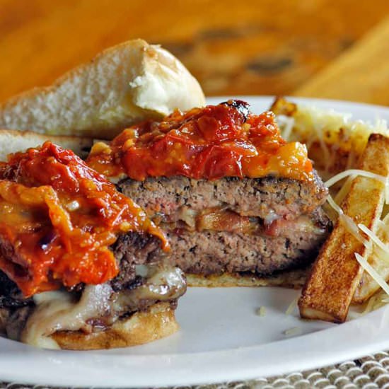 Stuffed Burgers with Heirloom Tomato - Recipe photo by mmdaughter