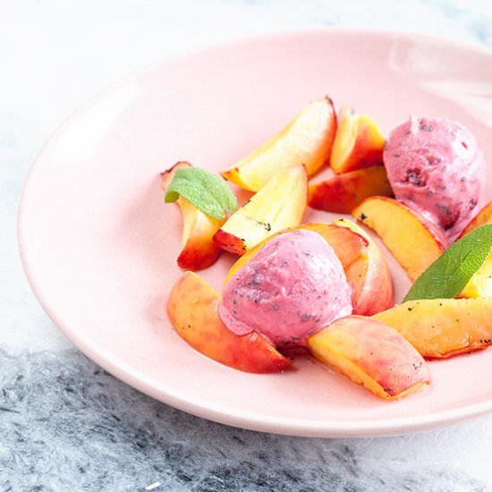 Sage Ice Cream with Roasted Peaches - Recipe photo by ohmydish