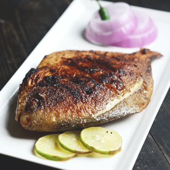 Masala Stuffed Fried Pomphret - Recipe photo by notacurry.com