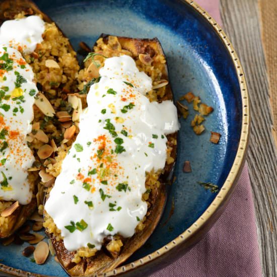 Eggplant Stuffed with Bulgur - Recipe photo by tangerinezest