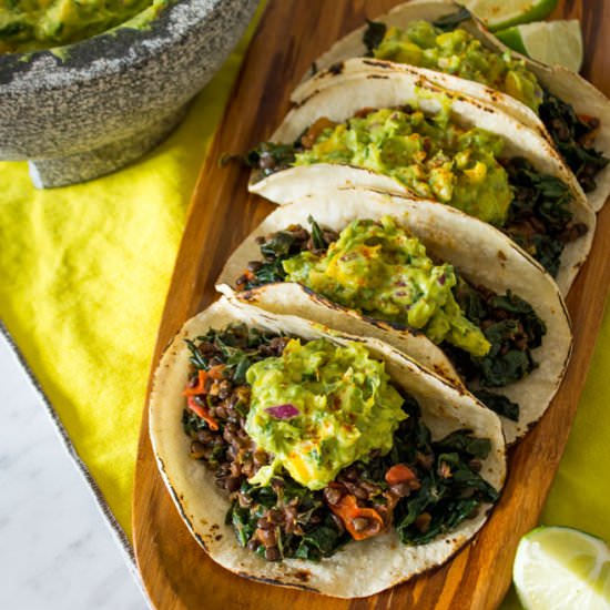 Lentil Tacos with Mango Guacamole - Recipe photo by SweetPotatoSoul