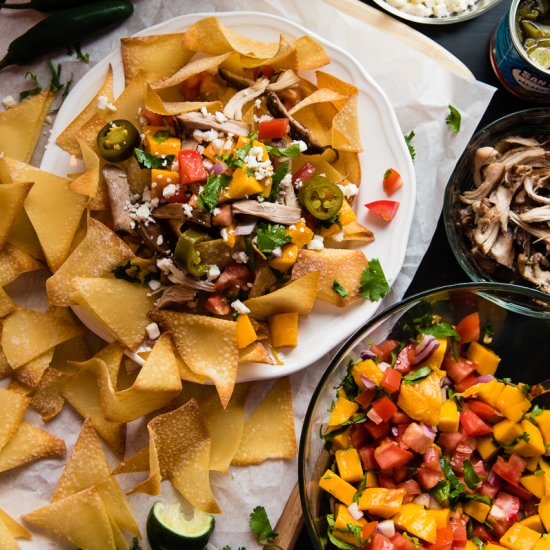 Wonton Nachos with Pulled Chicken - Recipe photo by omnivorescookbook