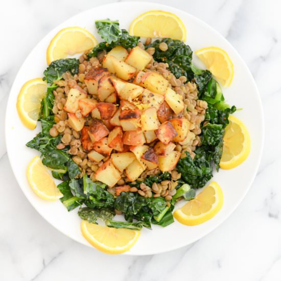 Potato, Lentil, + Lemon Kale Salad - Recipe photo by lucismorsels