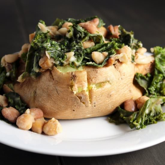 Spicy Beans and Greens Sweet Potato - Recipe photo by thestudyofyum
