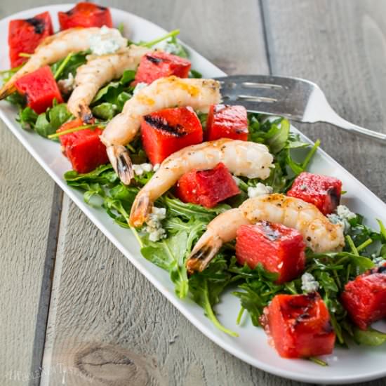 Grilled Watermelon and Shrimp Salad - Recipe photo by awholenewtwist.com