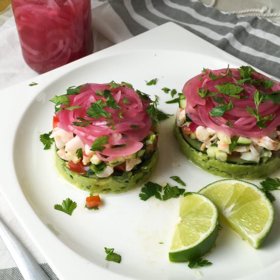 Shrimp Ceviche & Avocado Stacks - Recipe photo by Petite Canteen