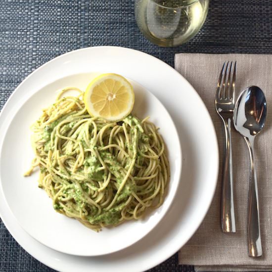Spaghetti with Ramp Pesto - Recipe photo by theoptimalistkitchen