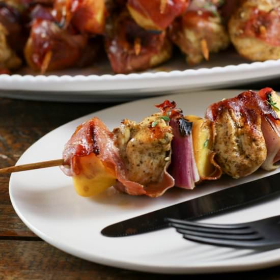Peach, prosciutto & chicken kabobs - Recipe photo by Something New For Dinner