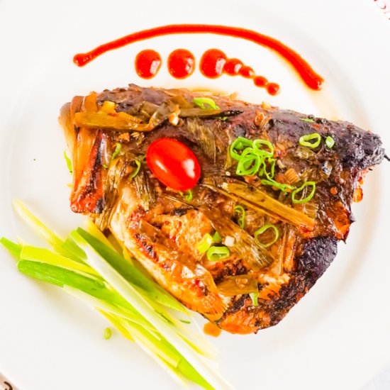 Japanese Roasted Striped Bass Head - Recipe photo by foodefile