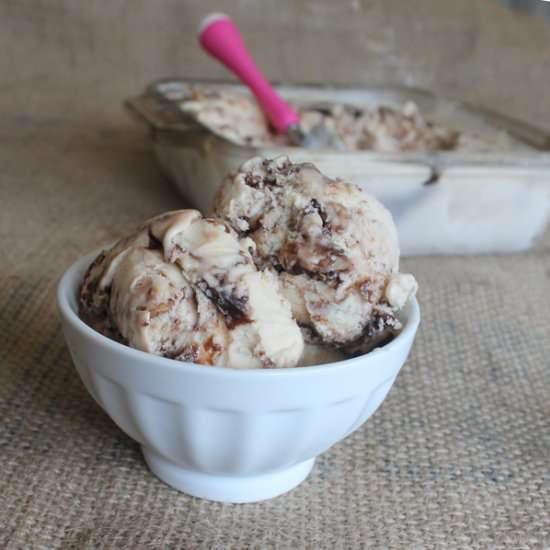 Praline Pecan Fudge Swirl Ice Cream - Recipe photo by Joan@ Chocolate and more