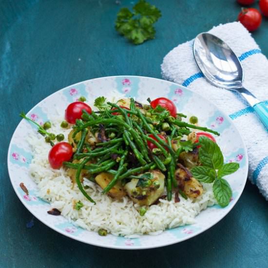 Samphire with Roast Potatoes - Recipe photo by Jayasri Ravi