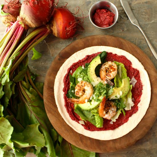 Shrimp Tacos with Beet Pesto - Recipe photo by This Seasons Table