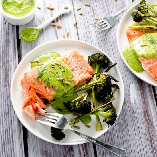 Pan Seared Salmon with Pesto - Recipe photo by The Endless Meal