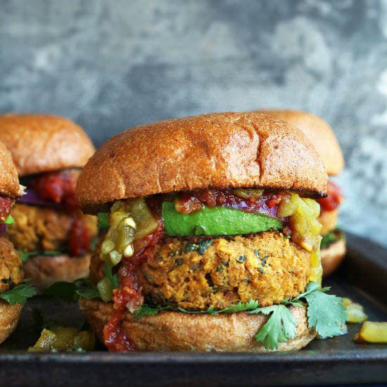 Mexican Green Chili Veggie Burgers - Recipe photo by minimalist baker