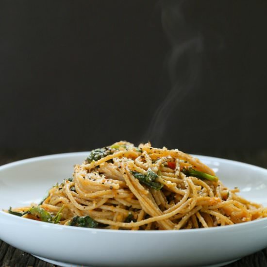 Spinach Pasta with Tomato Sauce - Recipe photo by EatGood4Life
