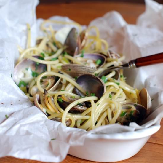 Spaghetti with Clams in Parchment - Recipe photo by Circle B Kitchen