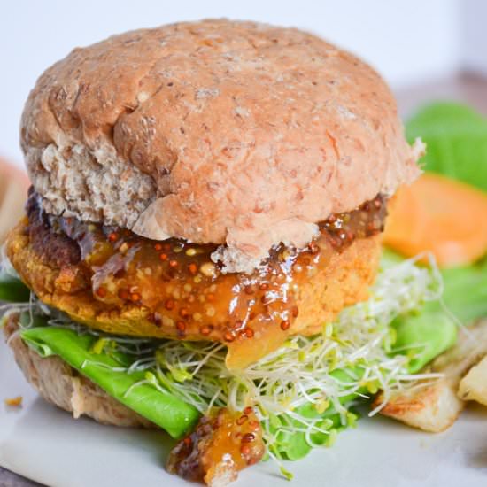 Sweet Potato Chickpea Burger - Recipe photo by The Vanilla Plum