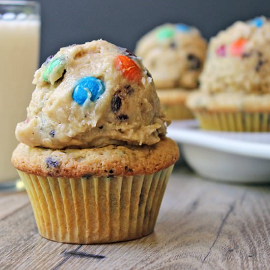 Monster Cookie Dough Cupcakes - Recipe photo by dinnerthendessert