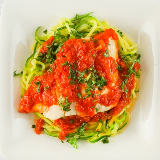 ThaiTalian Striped Bass Zoodles - Recipe photo by foodefile
