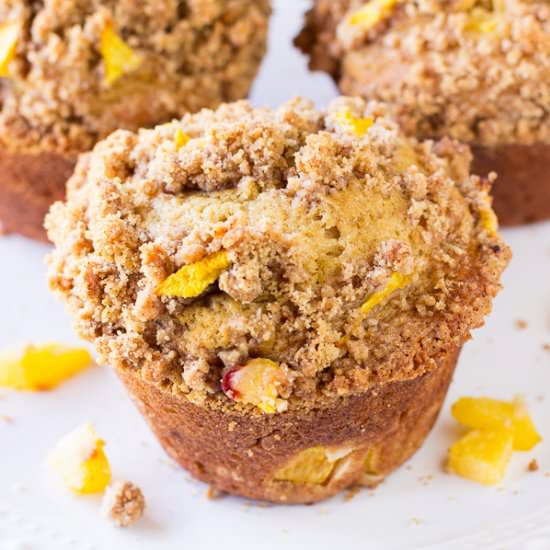 Peach Crumble Muffins - Recipe photo by Deliciously Sprinkled