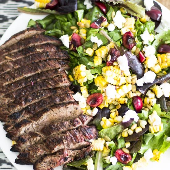 Grilled Flank Steak & Cherry Salad - Recipe photo by My Diary of Us