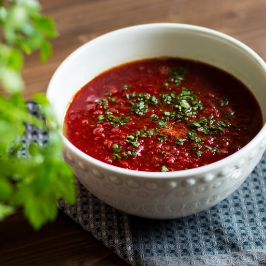Tangy Beetroot & Red Lentil Soup - Recipe photo by foodieawareness