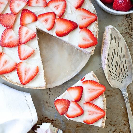 Vegan Strawberry Cheesecake (GF) - Recipe photo by OurFourForks