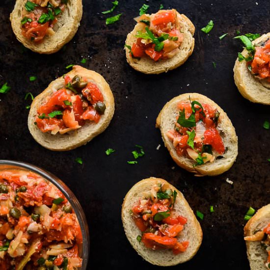 Red Pepper Artichoke Bruschetta - Recipe photo by JenniferinFLX