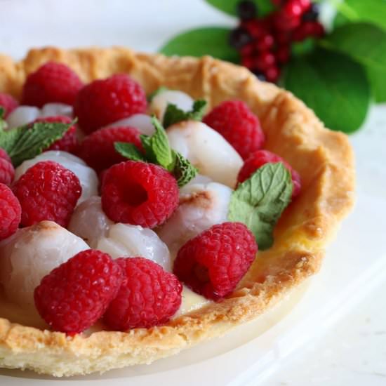Lychee Raspberry Rough Tart - Recipe photo by AndrestheHomeBaker