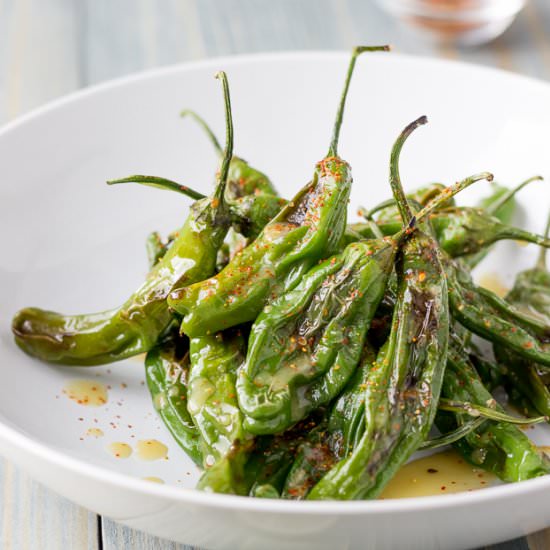 Shishitos with Honey, Lime and Miso - Recipe photo by brisketandbagels