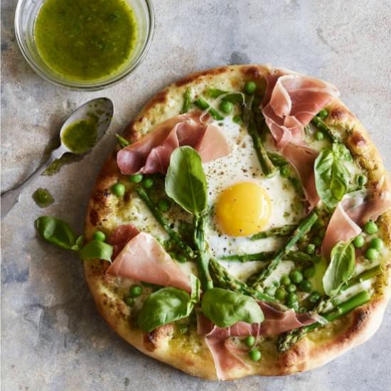 Pea Prosciutto Spring Pizza - Recipe photo by gdalkin