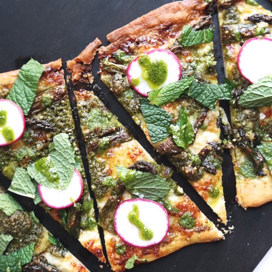 Asparagus, Pesto + Radish Flatbread - Recipe photo by littlethingsbyjulia
