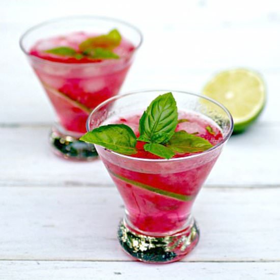 Raspberry Lime Basil Gin Cocktail - Recipe photo by tastyeverafter