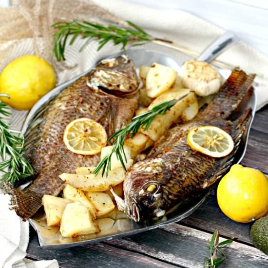 One Pan Dinner – Fish and Potatoes - Recipe photo by peasandpeonies