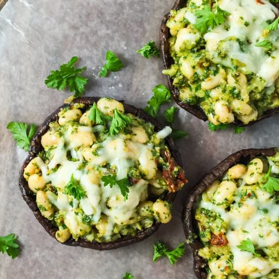 White Bean & Pesto Mushrooms - Recipe photo by Petite Canteen