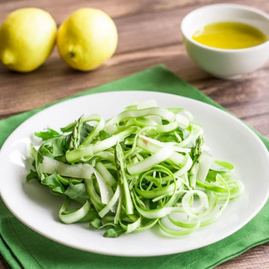 Shaved Asparagus and Arugula Salad - Recipe photo by My Three Seasons
