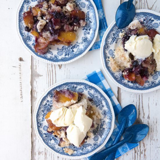 Slow Cooker Peach-Blueberry Cobbler - Recipe photo by boulderlocavore