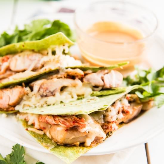 Kimchi Chicken Quesadillas - Recipe photo by omnivorescookbook
