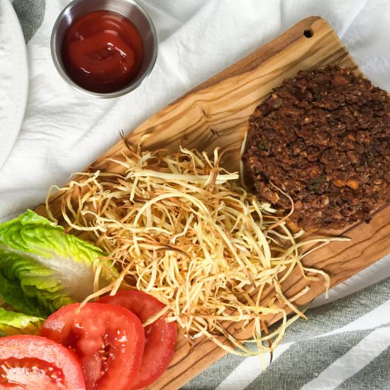 Bean & Sweet Potato Burgers - Recipe photo by Petite Canteen