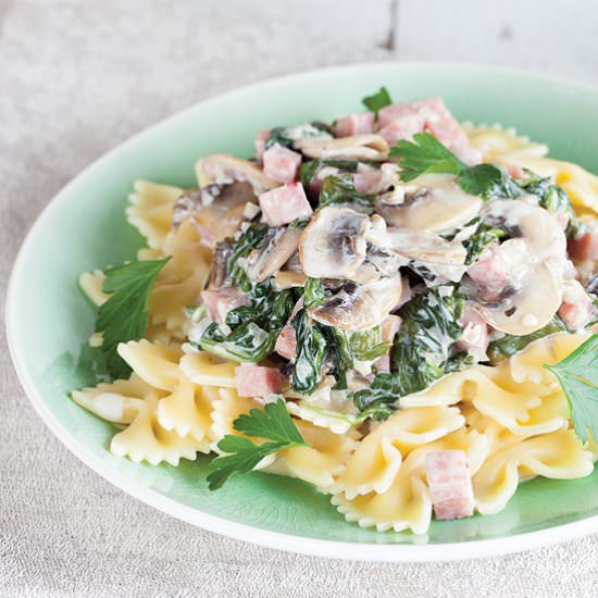 Ham mushroom and spinach farfalle - Recipe photo by ohmydish