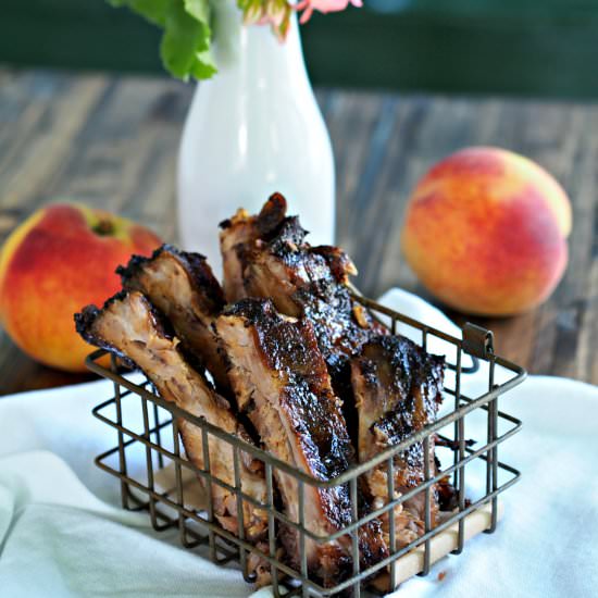 Peach Bourbon Baby Back Ribs - Recipe photo by simply sated