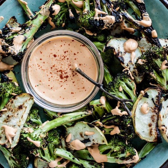 Grilled Broccoli & Kohlrabi Salad - Recipe photo by dishing up the dirt